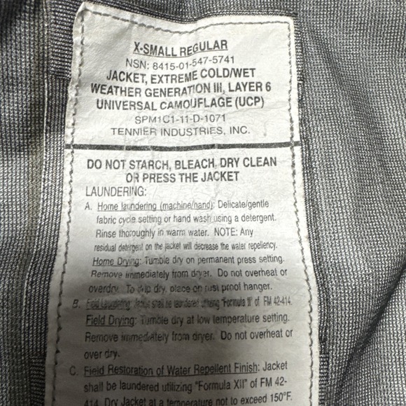 Extreme Cold/Wet Weather Generation III LAYER 6 Jacket Hidden Hood Men's X Small - Picture 10 of 14